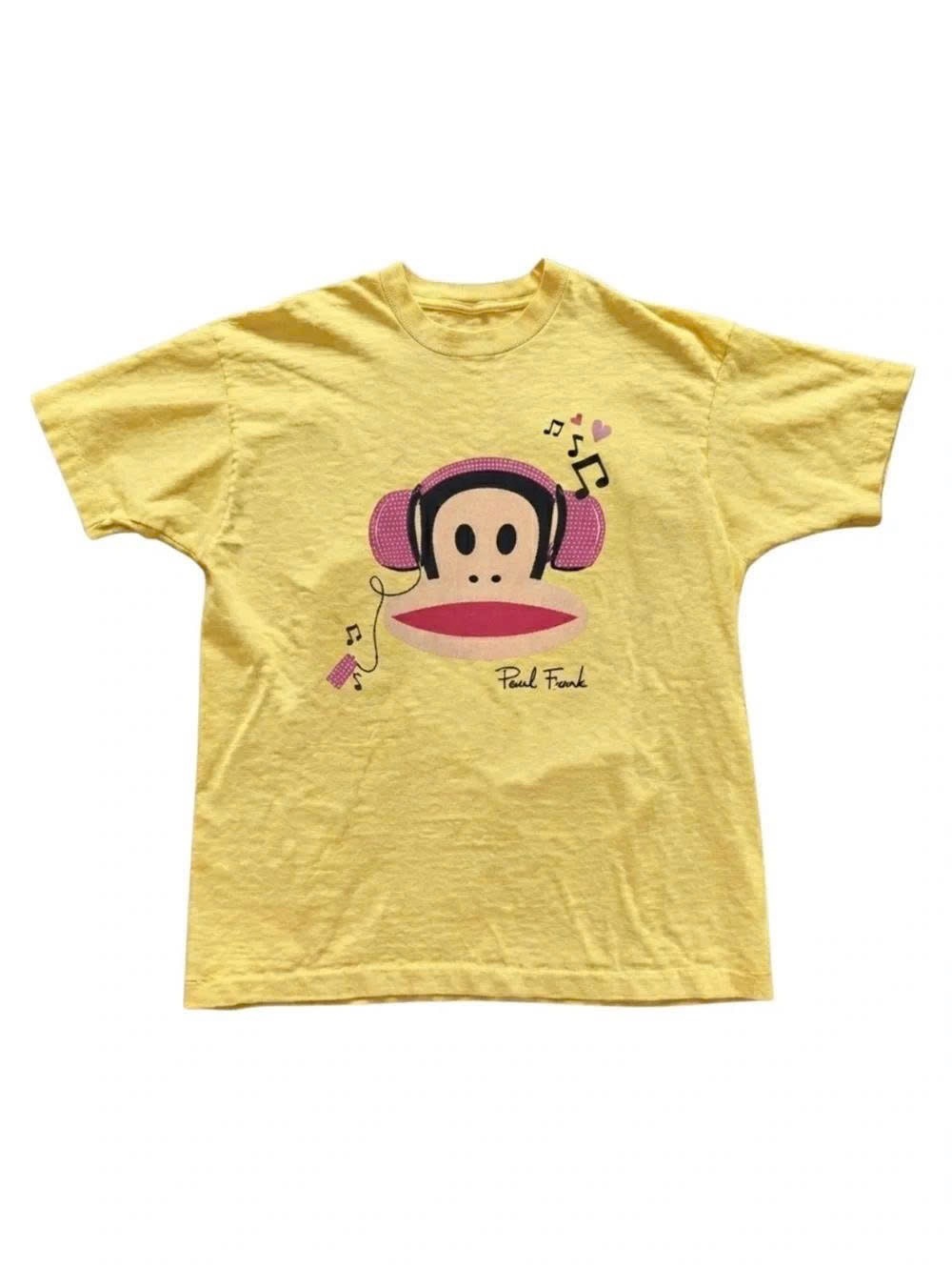 Paul Frank Yellow Tee with Julius Wearing Pink Headphones